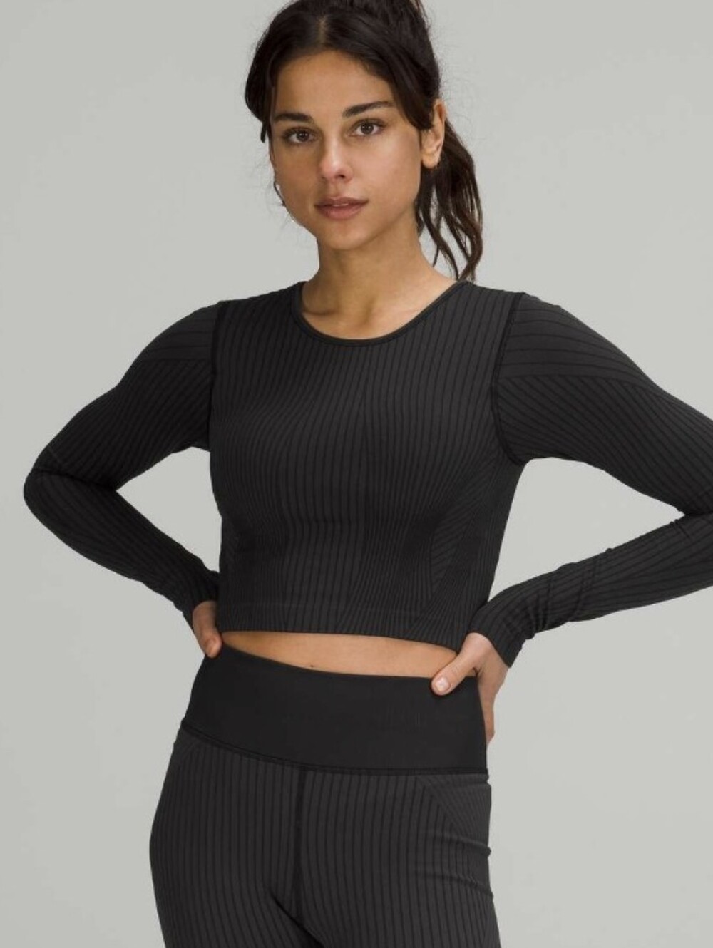 Lululemon Ebb to Street Long Sleeve Shirt Rib Map Black